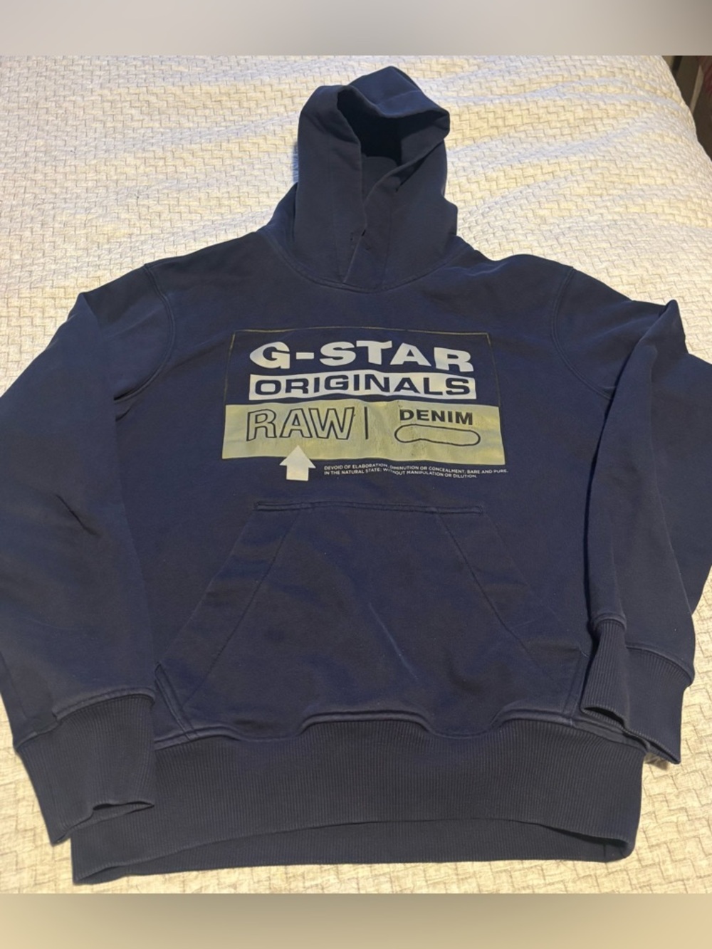 Y2K G-Star RAW Denim Blue Logo Spellout Hoodie Size Medium